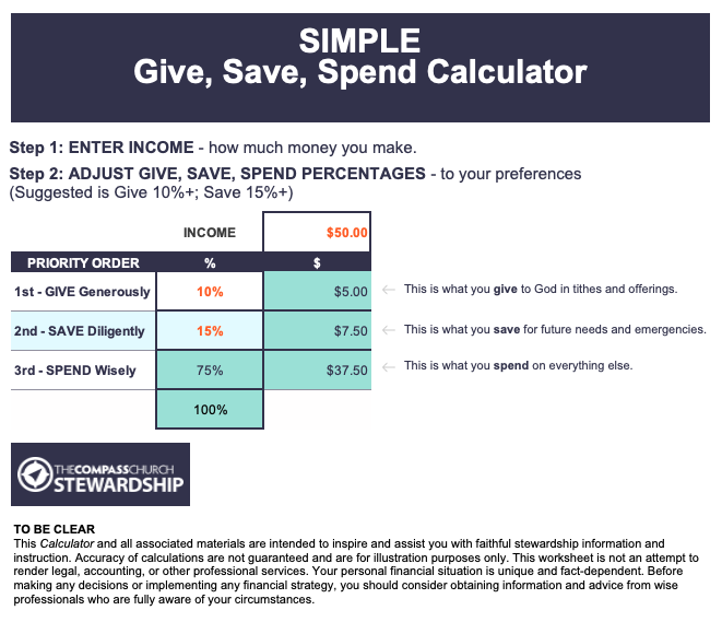 Simple Give Save Spend Calculator